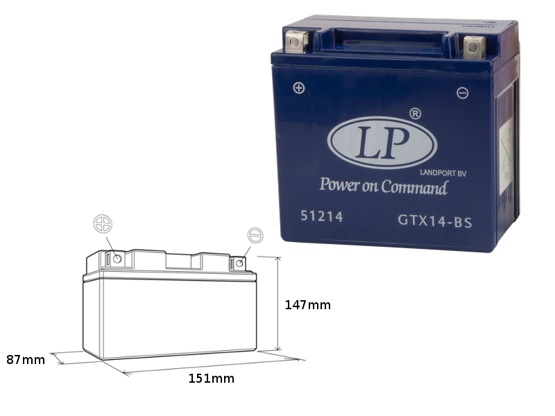 LANDPORT akumulátor gelový GTX14-4 (MG LTX14-4) 12V 14AH 152X88X147 bezúdržbový - zalitý - nahrazuje GTX14BS L (4)